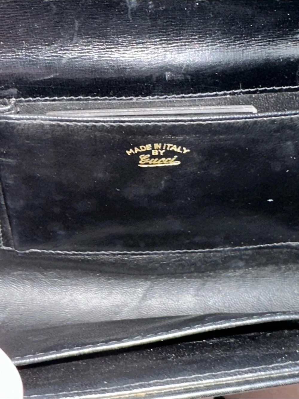 Vintage 1970s Gucci Black Leather Web Stripe GG Clutch